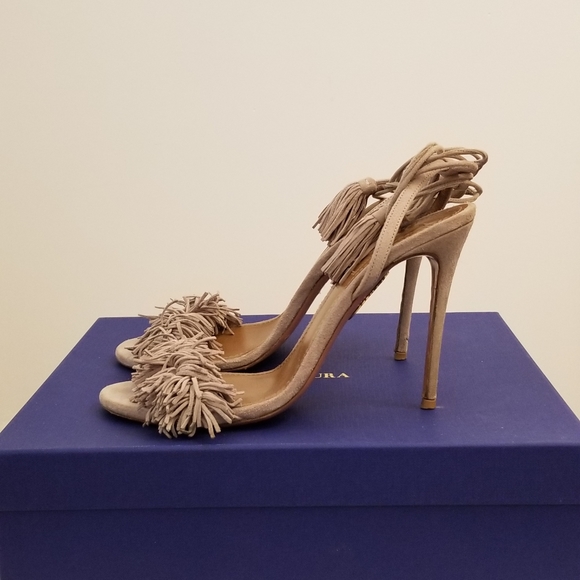 AQUAZZURA Wild Thing Nude Taupe Sandals Heels 37.5 - Picture 4 of 10